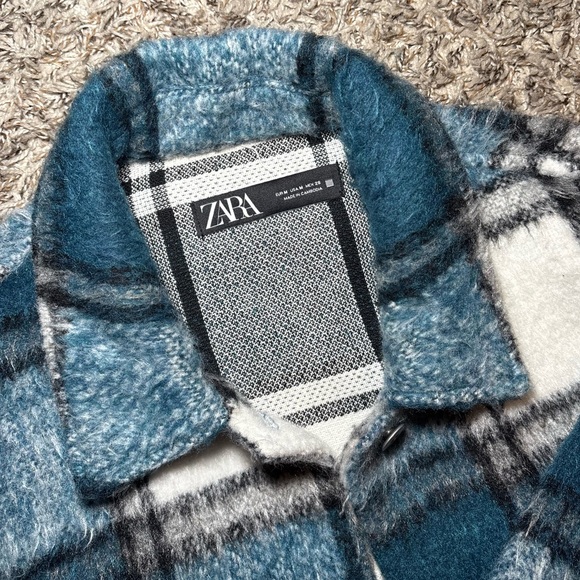 Zara Teal and White Plaid Kids Shacket - Picture 3 of 6